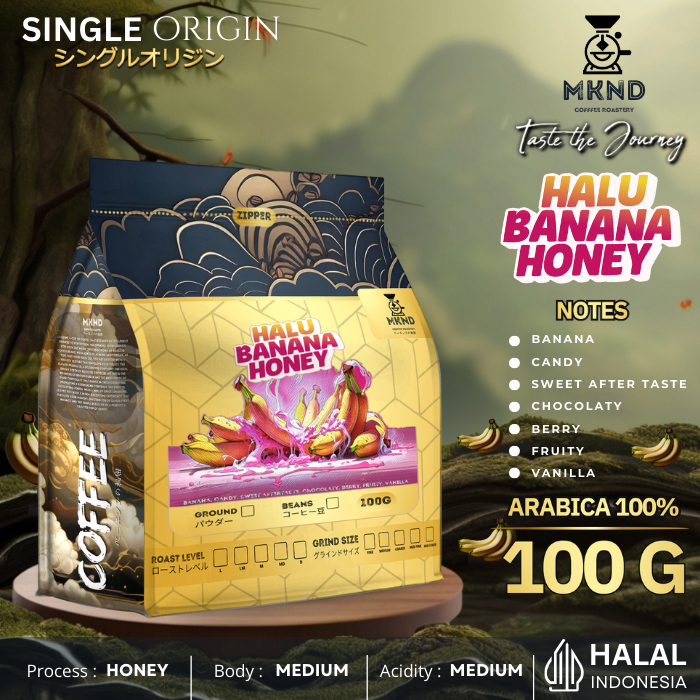 

MKND COFFEE ROASTERY- Arabika Halu Banana Specialty 100gr Singgel Origin | Medium Roast | Manuwal brew