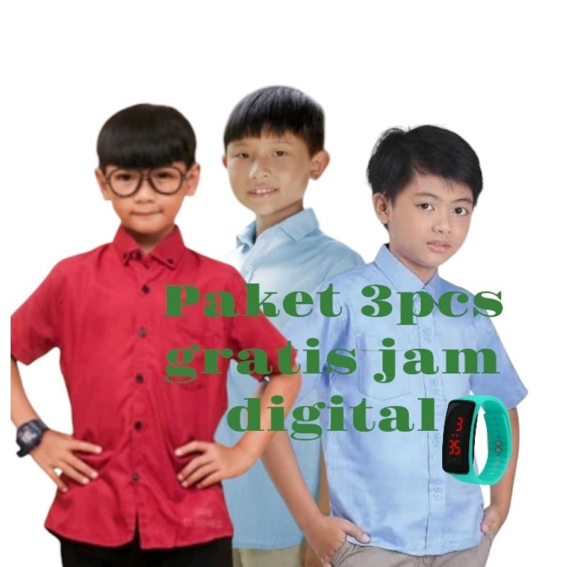 paket 3 baju kemeja anak laki laki 1-13tahun Hem anak cowok import model terbaru