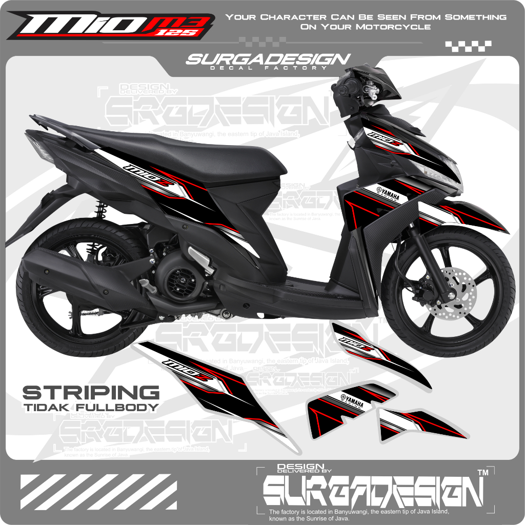 STICKER MIO M3 HITAM, STICKER MIO M3, STIKER MIO M3 HITAM, STRIPING MIO M3 HITAM