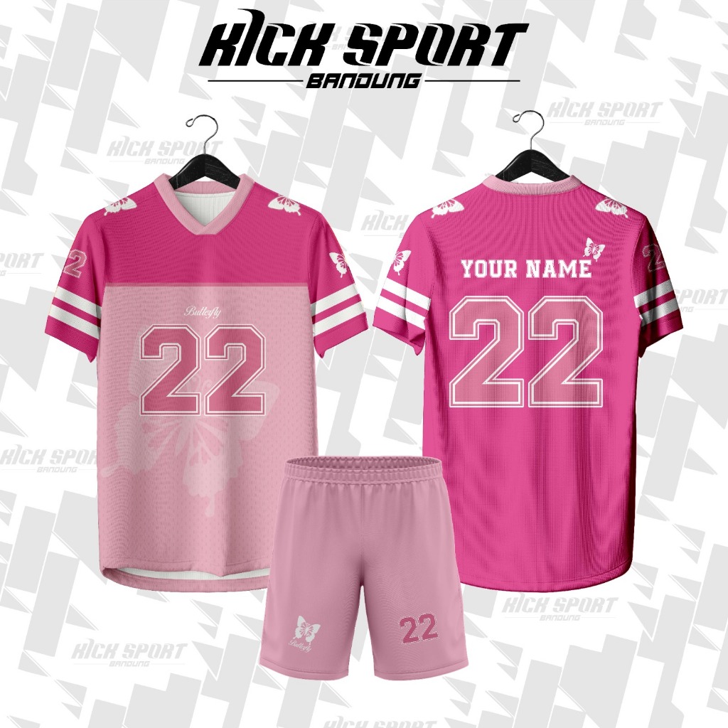 BAJU JERSEY COQUETTE RIBBON BUTTERFLY PINK KAWAI  KOREA/FUTSAL/VOLI/ZUMBA/RUNING/COSTUME NAMA