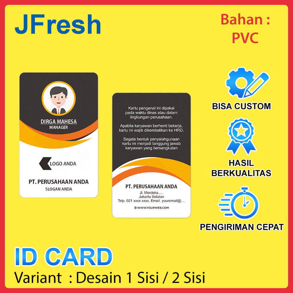 

Cetak ID Card PVC Custom Desain / Print Kartu Tanda Pengenal Identitas Akses Karyawan Perusahaan Pelajar Anggota Member Name Card Tag Murah Premium