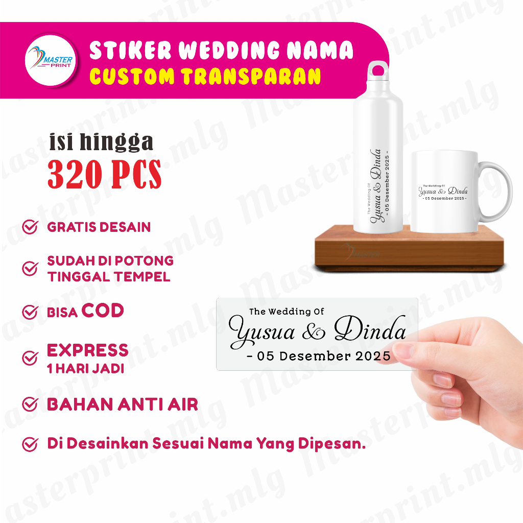 

[mp85 b] Stiker Souvenir Pernikahan transparan Custom Nama waterproof stiker nama custom anti air