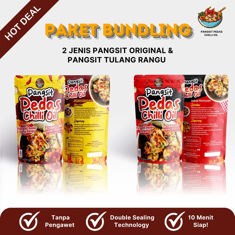 

Paket Bundling 2 Varian Pangsit Pedas Chilli Oil Original & Tulang Rangu
