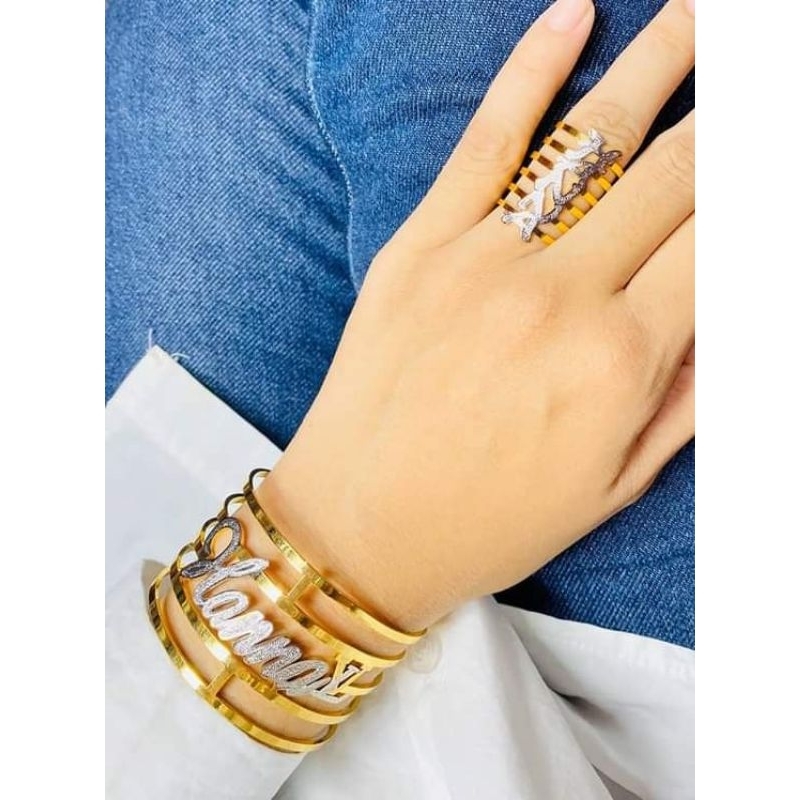 1Set Gelang Cincin Titanium Lapis Emas. Gelang dan Cincin Anti Karat