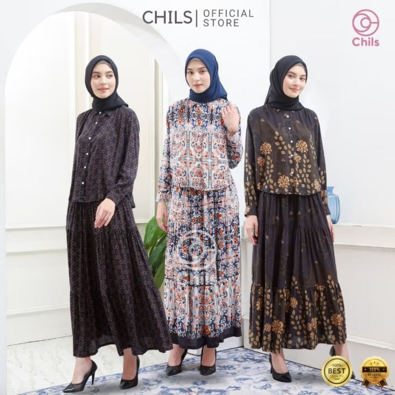 Chils Helena One Set Wanita Kekinian One Set Rok Baju Wanita Baju Setelan