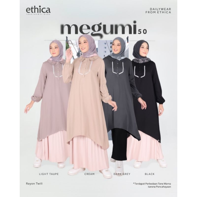 Ethica Long Tunik Kekinian Megumi 50| Atasan Wanita Kekinian Polos| Long Tunik Hitam Polos Premium