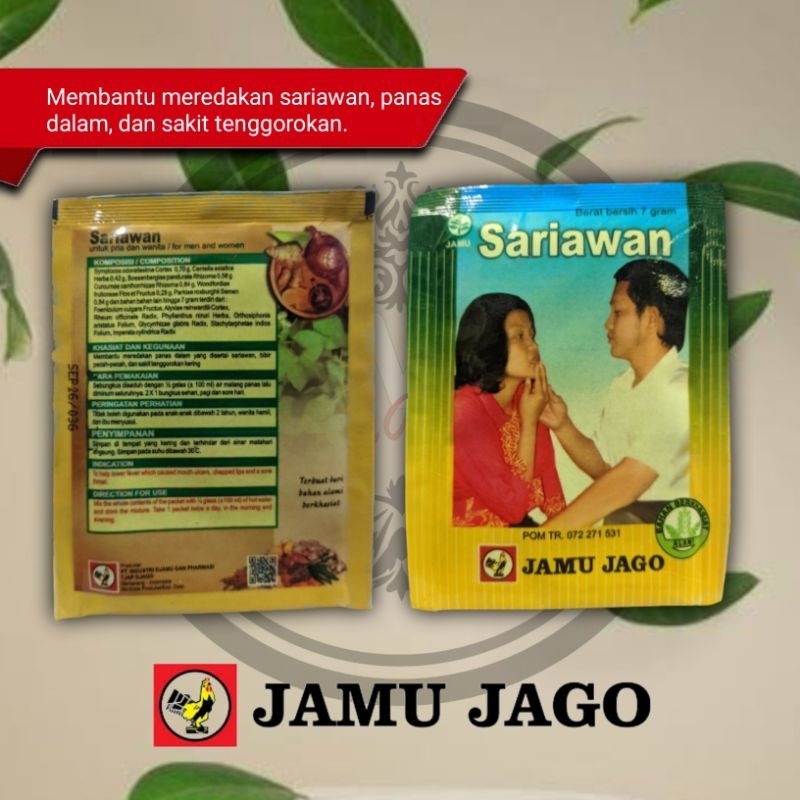 

Jamu Jago Sariawan serbuk isi 10 sachet, Membantu meredakan sariawan, panas dalam, dan sakit tenggorokan.