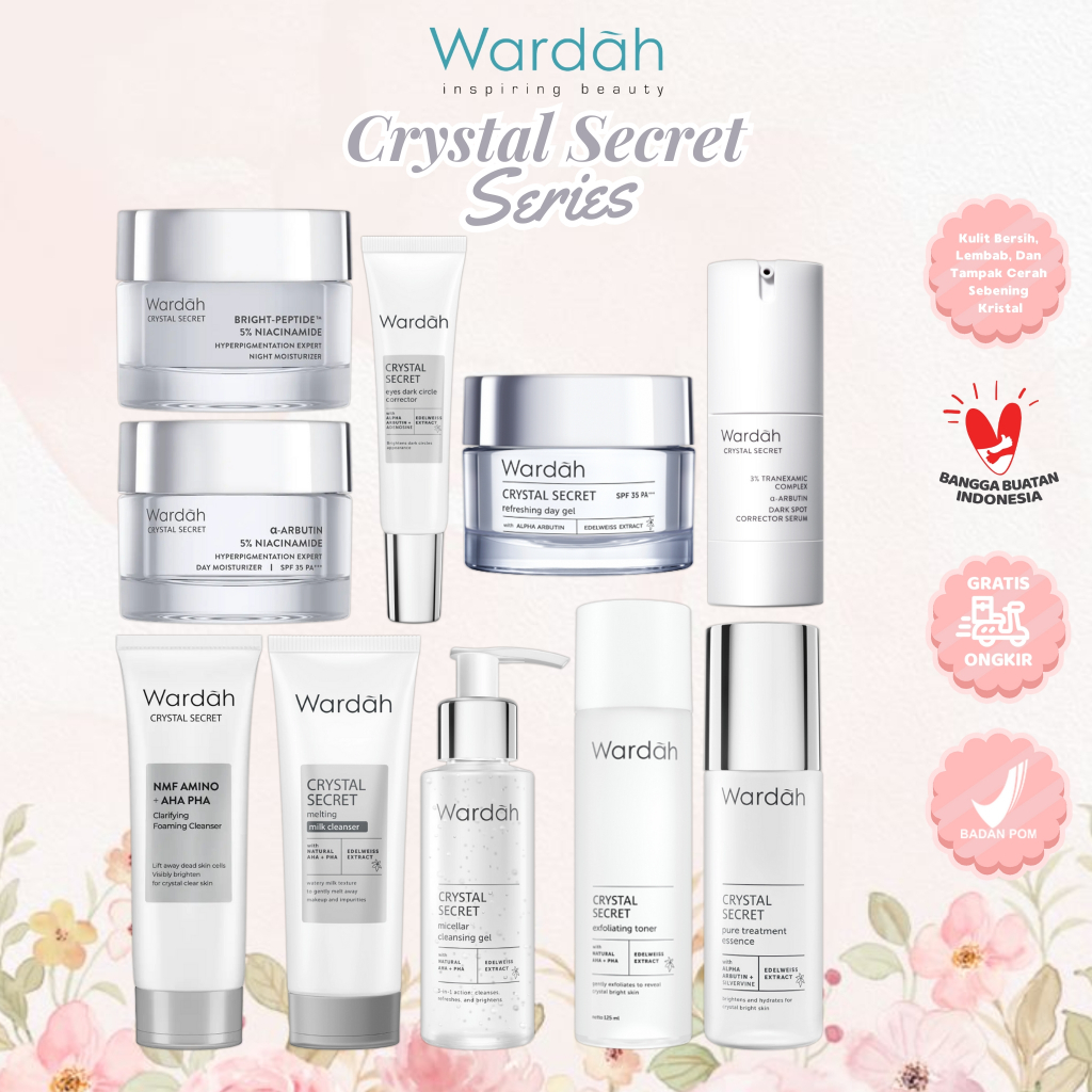 WARDAH White Crystal Secret Series ( Day/ Night/ Eye Cream/ Essence/ Facial Wash/ Exfoliating/ Mask/