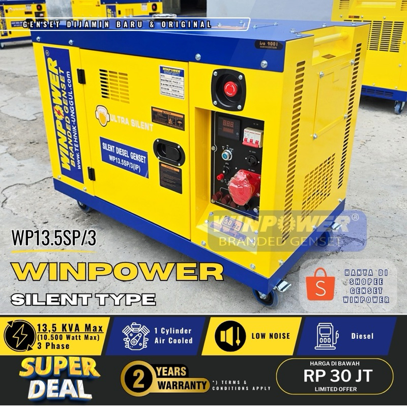 Genset Silent Solar Winpower 10.000 Watt 3 Phase 13,5 KVA Jenset Diesel 10500 Watt Max