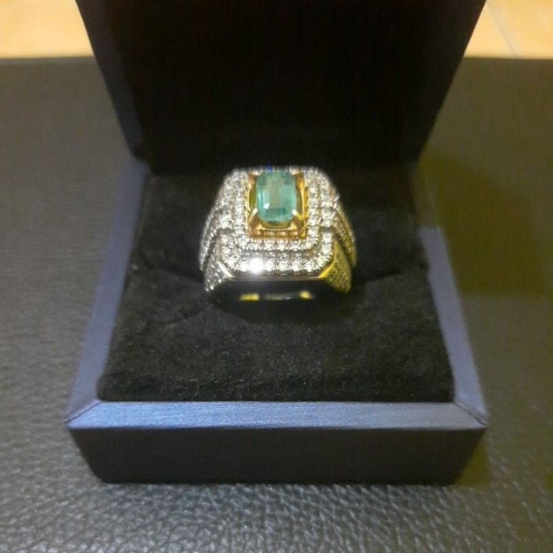 Cincin Natural emerald (beryl) Ce Minor zamrud perak microseting