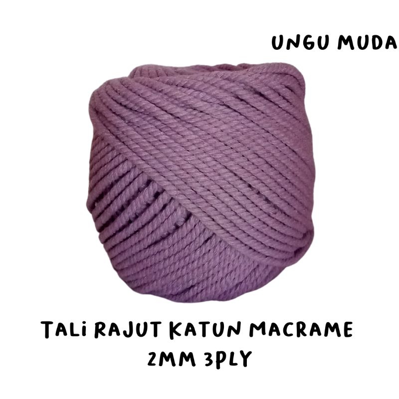 Rajut macrame Tali Kur Tali Katun benang Ungu Muda 2mm
