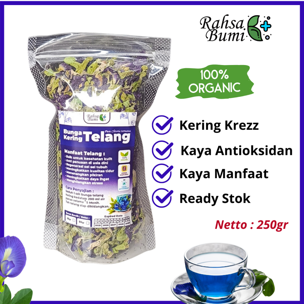 

Minuman Herbal Alami Bunga Telang Kering / Butterfly Pea isi 250 Gram Alami by Rahsa Bumi