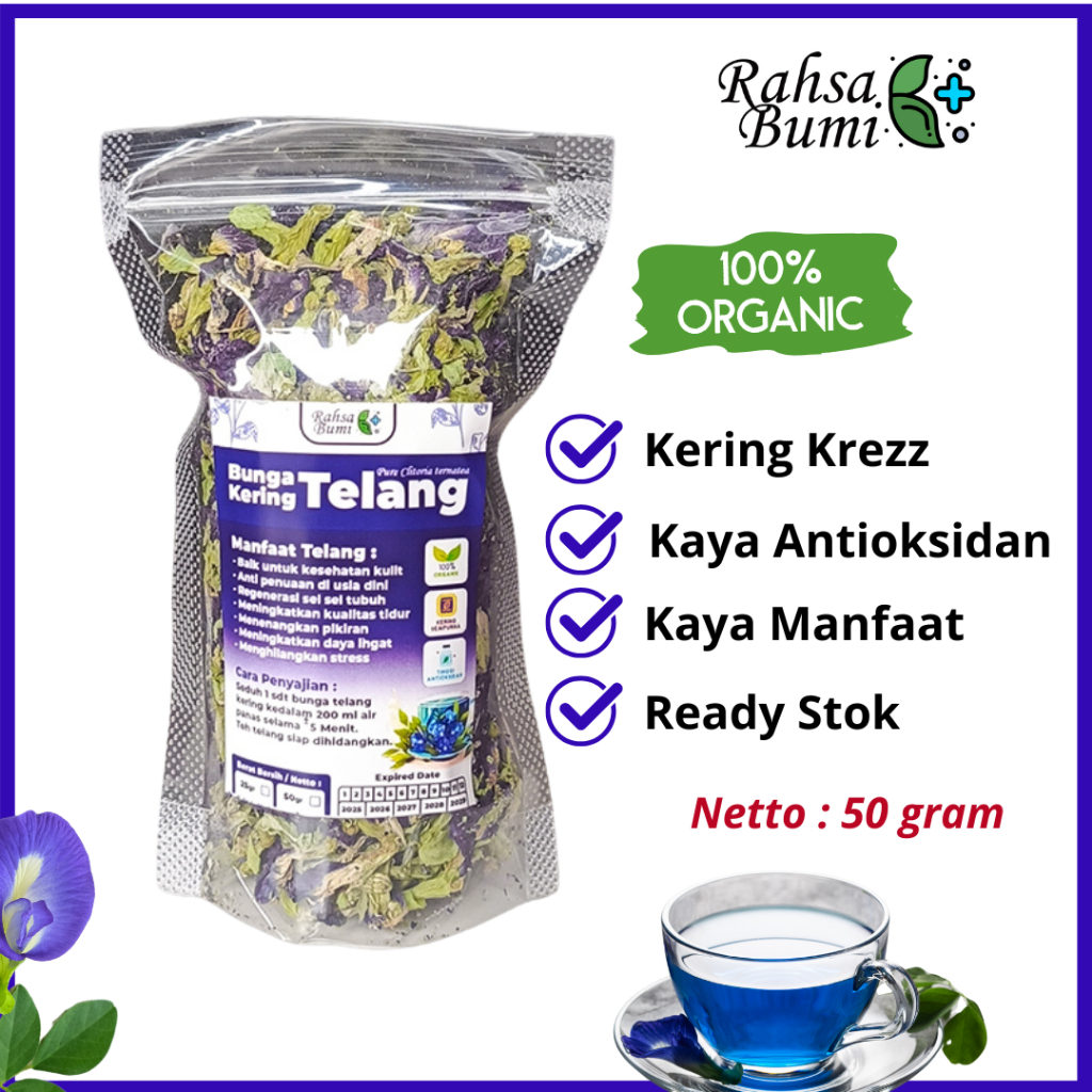 

Teh Bunga Telang Kering Asli / Butterfly pea 50 gr Untuk Kesehatan by Rahsa Bumi
