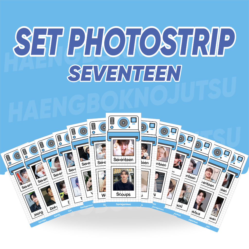 PHOTO STRIP SEVENTEEN HAPPY CLOUD 1SISI (HARGA 13 PCS + LAMINASI 2 SISI) ALL HAENGBOK FOTO STRIPS KP