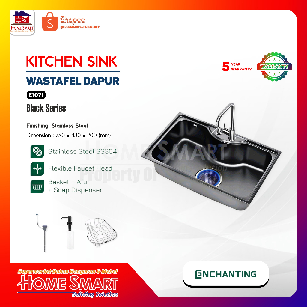 Kitchen Sink / Bak Cuci Piring Hitam 1 lubang Europe Enchanting E1071