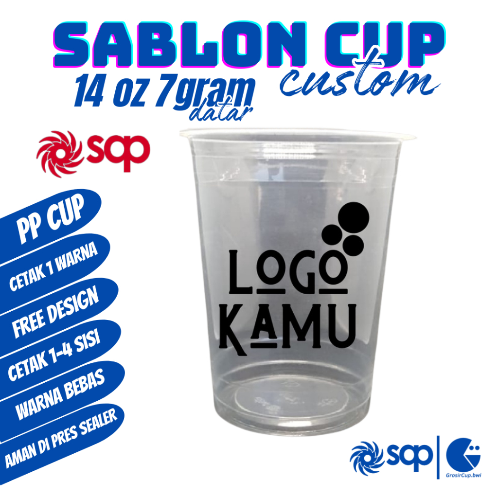 Sablon Cup Custom 14oz Datar 7gram SAP Min Order 300 Pcs - Merk SAP