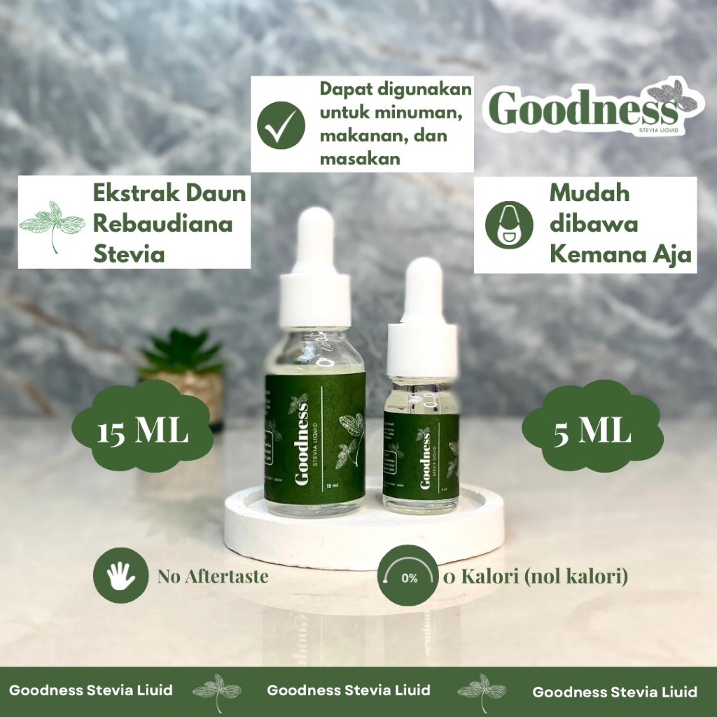 

Goodness Stevia isi Lengkap (5ml & 15ml) pengganti gula | Stevia Tetes | Gula Stevia