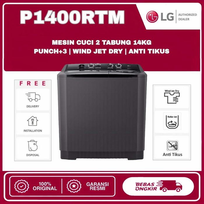Mesin Cuci LG P1400RTM 14KG Black Series Roller Jet