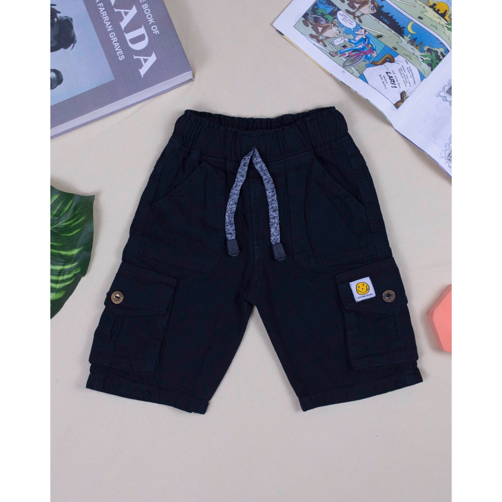TNT KIDS - Celana Pendek Cargo Jeans Hitam | Celana Denim Cargo Anak Unisex | Celana Jeans Cargo Pen