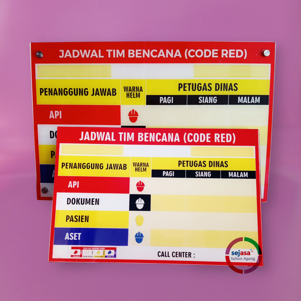 

Akrilik Code Red Jadwal Tim Bencana | Papan Siaga Bencana | Papan Red Code