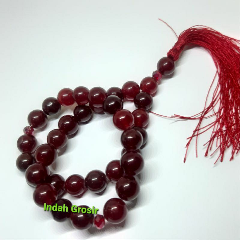 Tasbih Batu Giok Burma Merah Kristal 10mm 33Butir Natural