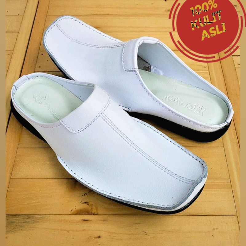 Sepatu Selop Pengantin Pria warna putih Kulit Original