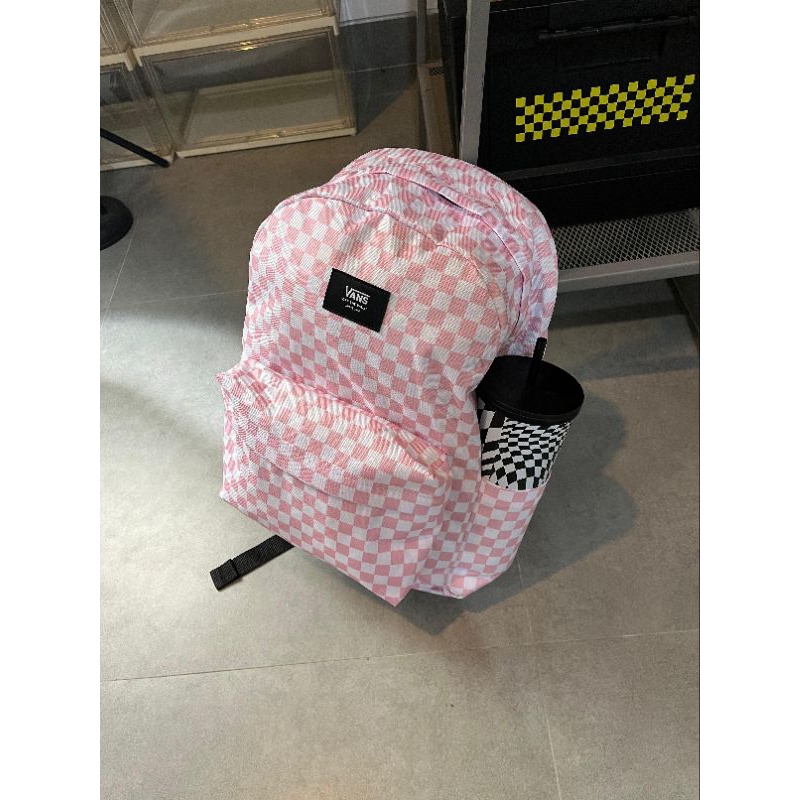 Tas Ransel , Tas Laptop Vans Old Skool H2O Backpack Checkerboard White Pink 22L 100%Original