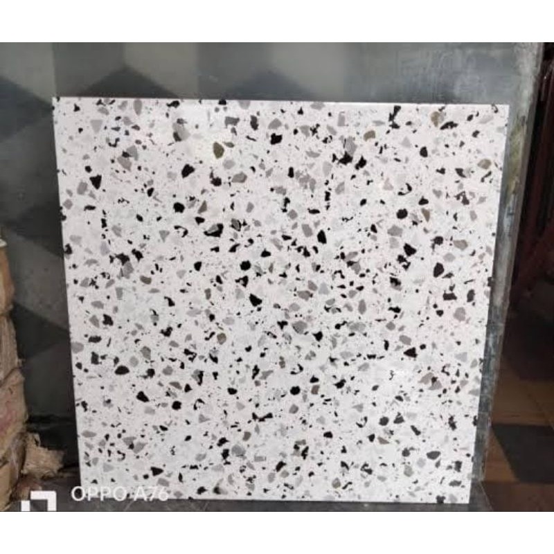 Keramik 50x50 Lantai Motif Terazzo Glossy Asia Tile Florence White