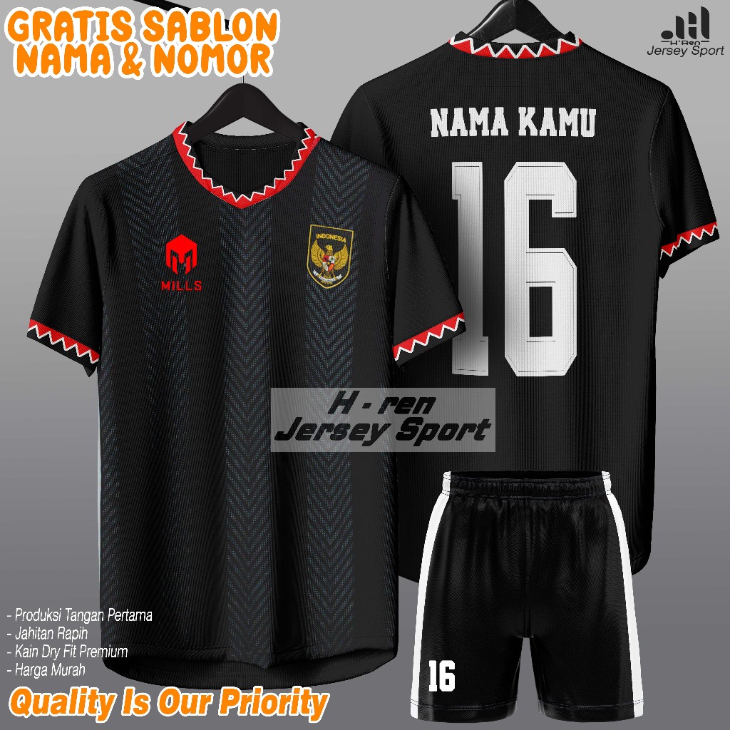 Sablon Nama Nomor Punggung Jersey setelan timnas mills Grade terbaru costum futsal volly bola