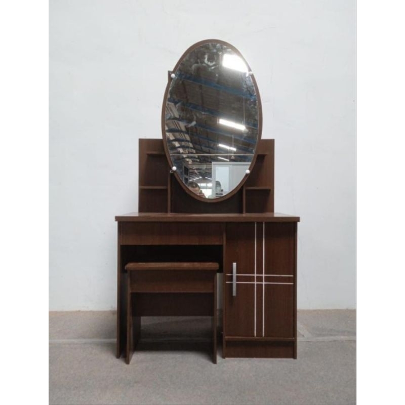 Meja Rias Sliding Oval Coklat/ Meja rias Geser/Meja Rias Terbaru