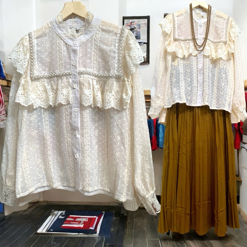 BLUS BOHO SHEER LACE RENDA IMPORT
