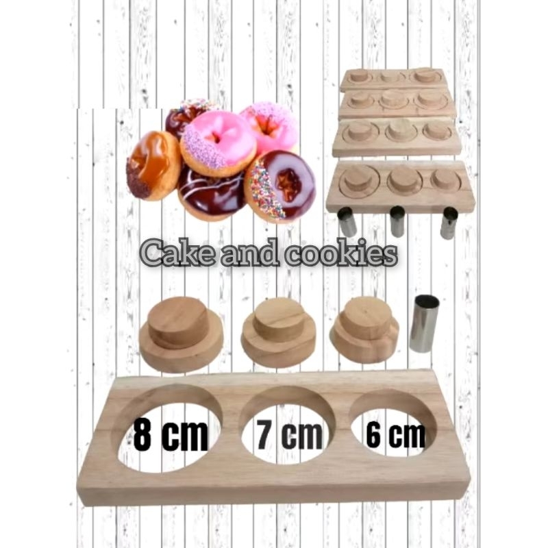 Cetakan donat kayu 3 lubang / Cetakan donat kayu mangkok / Cetakan donat kayu set / Alat penekan ado