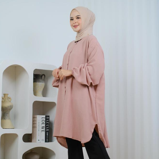 Tunik NAREVA Super Jumbo LD 160 Bahan Adem Crinkle Airflow Premium untuk Wanita Muslim Atasan