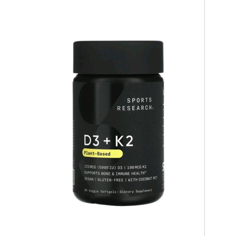 Sport research D3 + K2, Plant Based 125 mcg/100 mcg 60 Veggie Softgels
