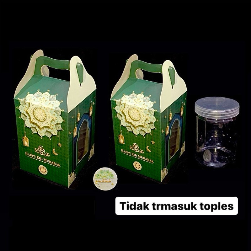 

5 Pcs Gable Box Lebaran Muat 1Toples Jar 600 ml Hampers Parcel Idul Fitri Hijau Tua Ukuran 10x10x12cm