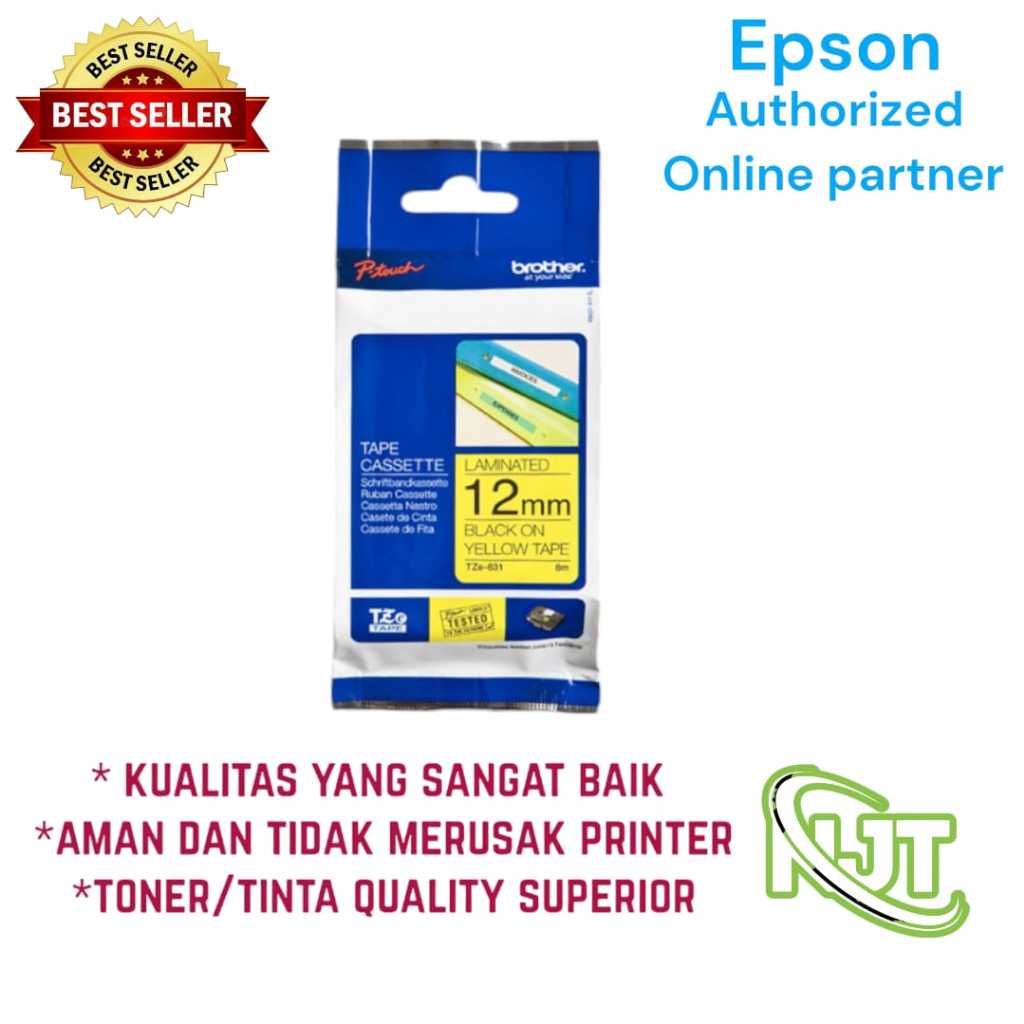 

BROTHER Label Tape TZE S631 Strong Adhessive 12mm Black On Yellow