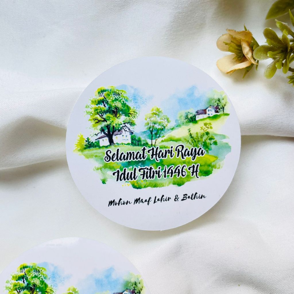 

2-4 Threemind Cetak Sticker Label Bulat Idul Fitri Stiker Lebaran Toples Label Kue