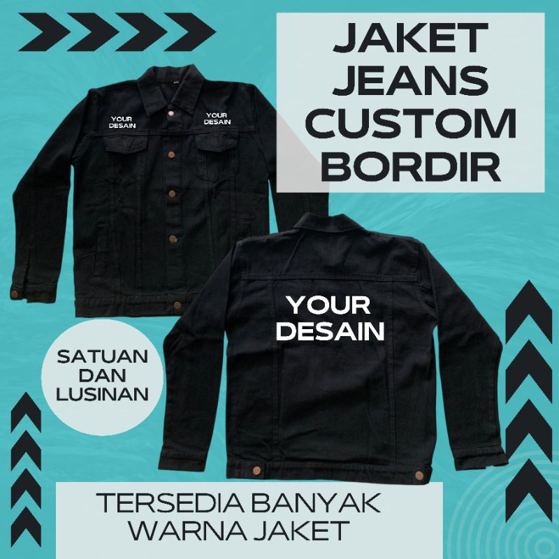 Custom Jaket jeans bordir satuan/lusinan jaket denim pria/jaket levis denim desain suka suka