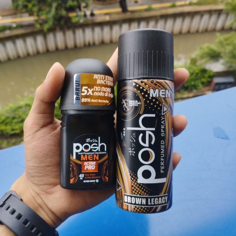 Paket Posh Roll On Active Pro + Posh Perfumed Spray Brown Legacy