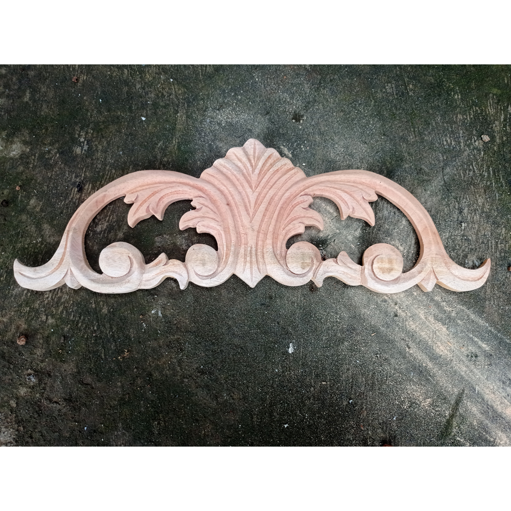 39 x 13cm Ornamen Ukir Tempel Jepara Motif Kerang Sedang Untuk Hiasan Lemari Pintu Tembok Kayu Mahon