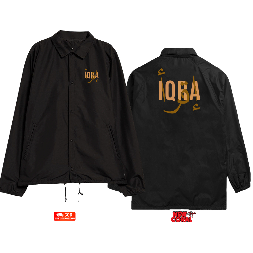 Jaket Coach Windbreaker Islam Muslim Iqra Printing Bahan Waterproof Kualitas Distro