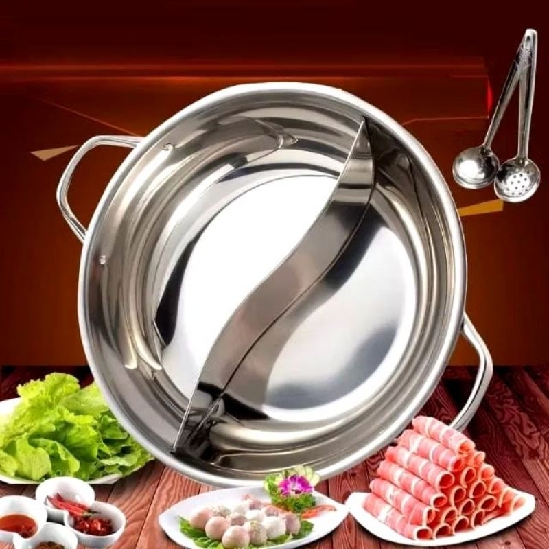 Panci Shabu 29cm / Mangkok Sup Steamboat Sekat 2 Rasa Suki Pan Hot Pot Panci Shabu 30cm Bisa untuk k