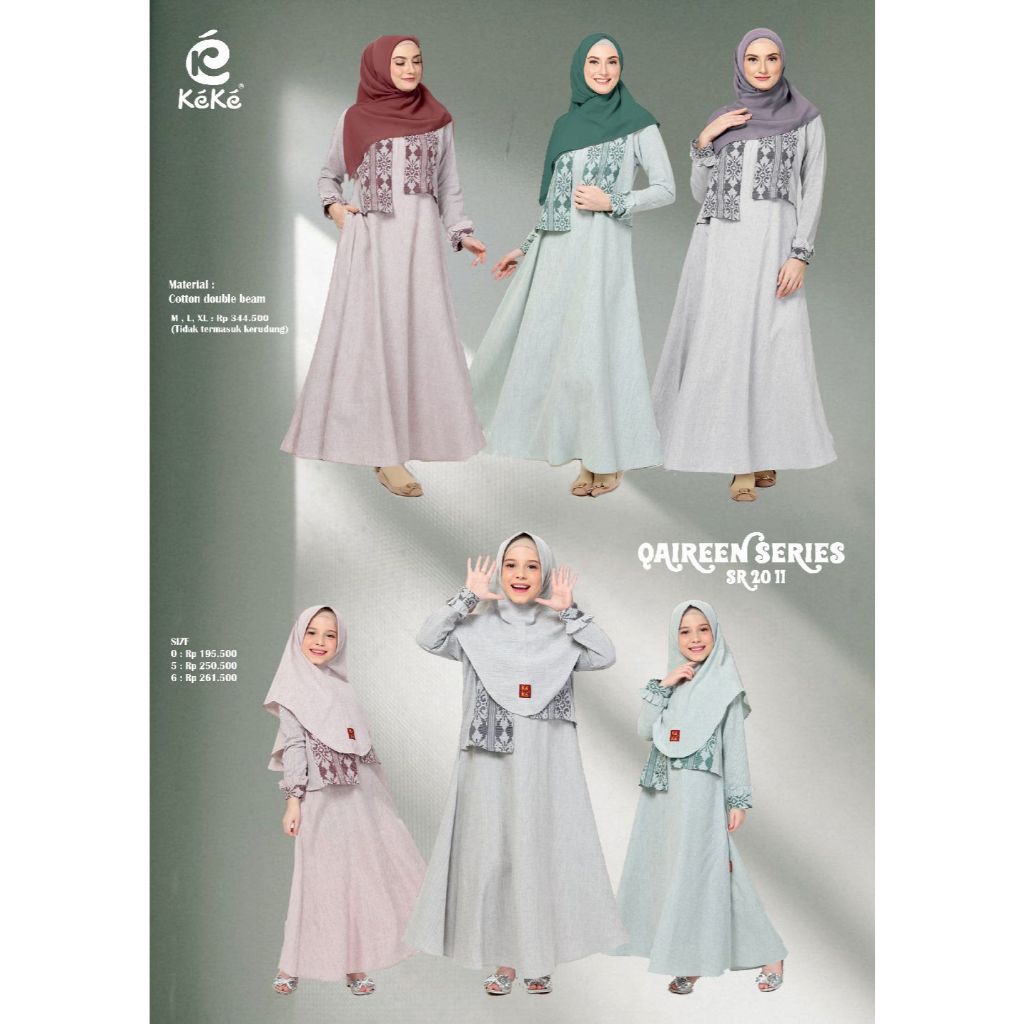 KEKE BUSANA MUSLIM QAIREEN DRESS SR 2011 COUPLE GAMIS IBU DAN ANAK, 3 WARNA PILIHAN HIJAU, MAROON da