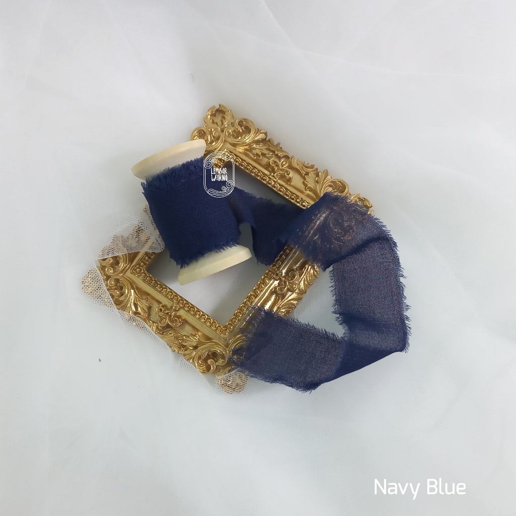 

Navy Blue - Silk Ribbon / pita undangan wedding calligraphy hampers buket keepsake