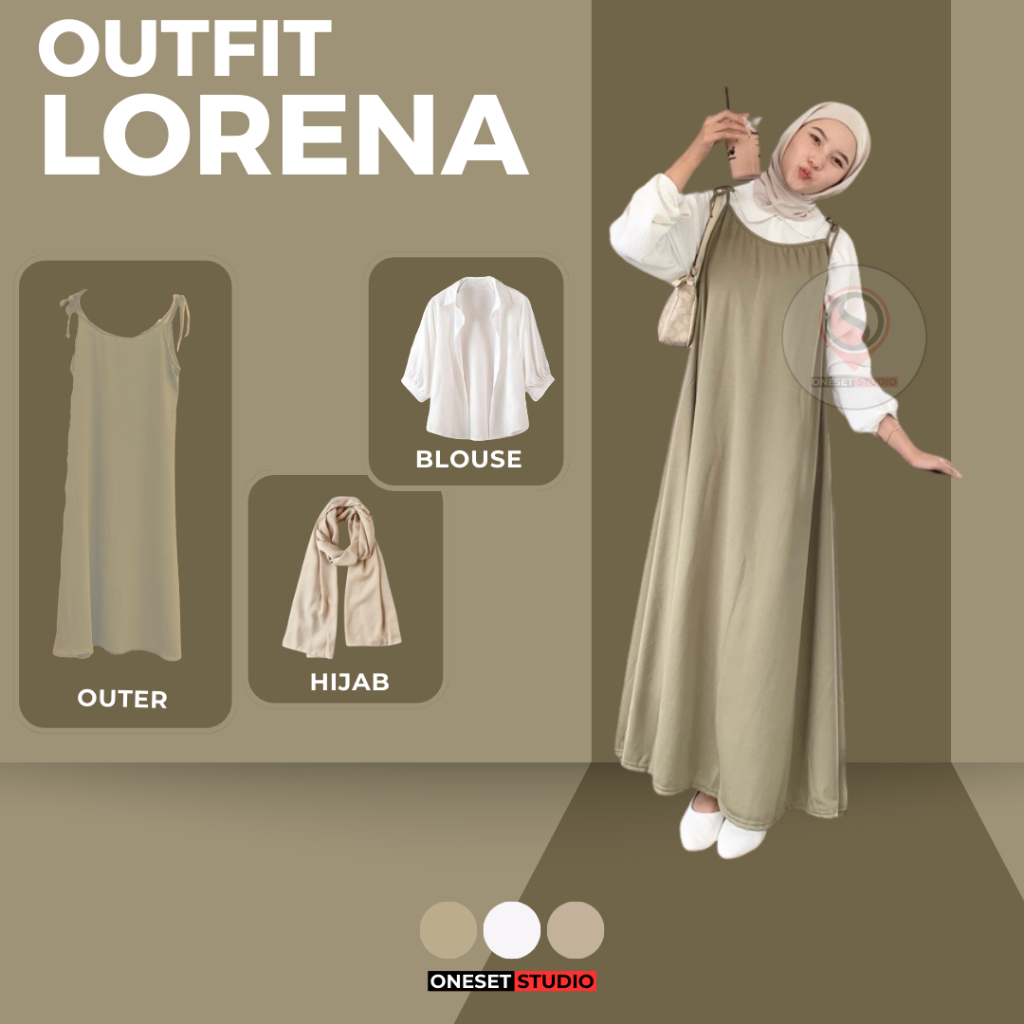 One Set Wanita Setelan Kampus (Blouse + Outer Dress + Hijab) OOTD Korean Style Kekinian LORENA