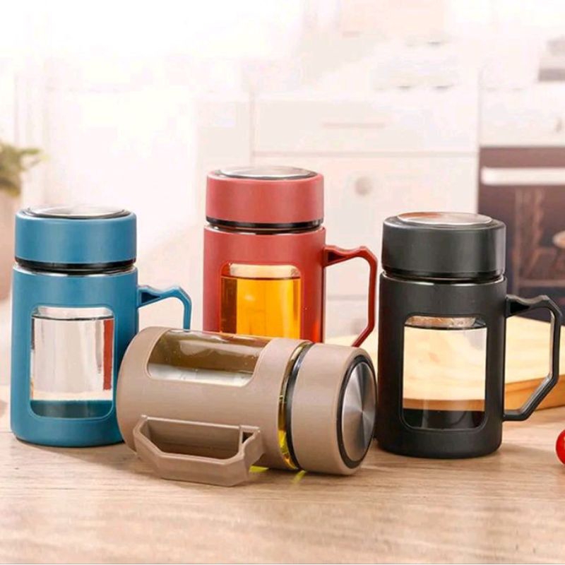 B (B92) BOTOL MINUM KACA MUG / CANGKIR MODEL GELAS KACA MOTIF KOTAK 500ML + DUS