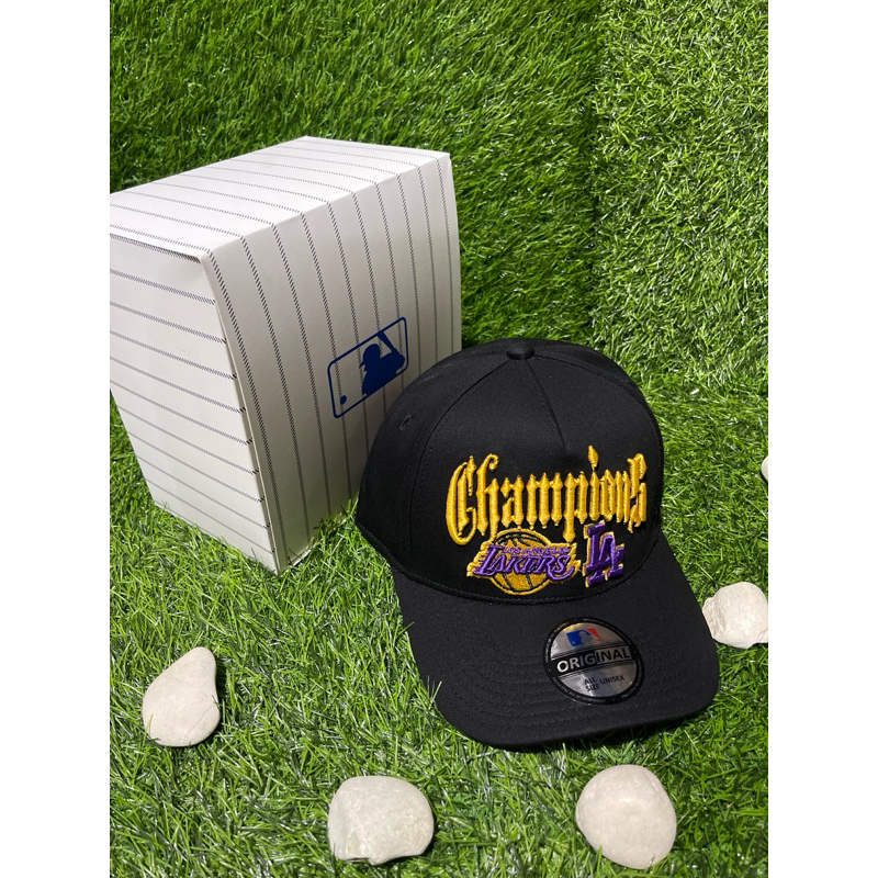 Lakers Yellow Purple CHAMPIONS LA Bahan Hitam Topi Premium