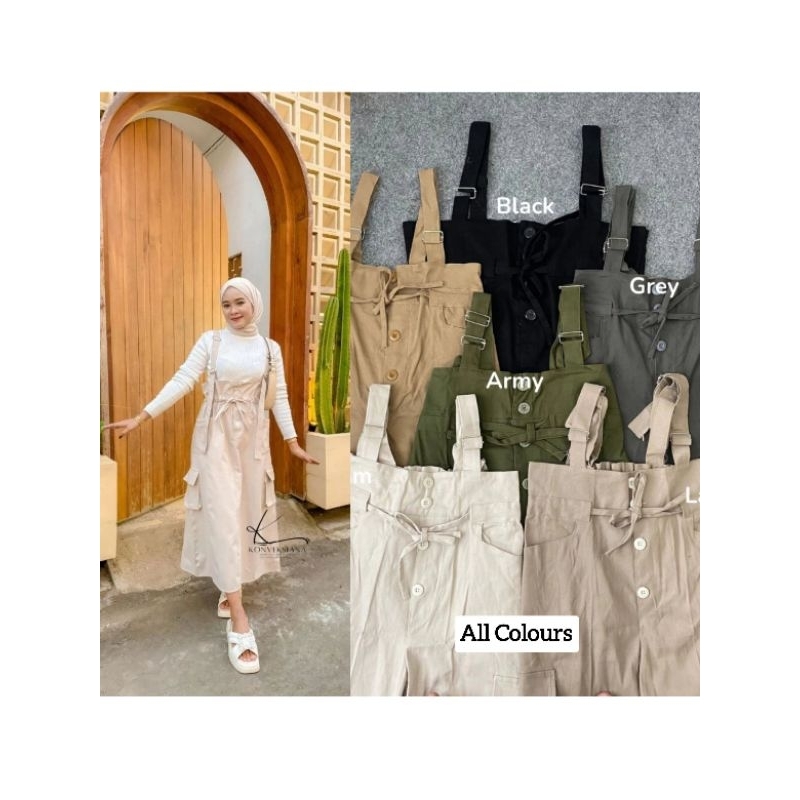 Overall Serut Tali Pinggang Viral Overall Cargo Overall Jumbo Overall Jumpsuit Wanita Baju Kodok Wan