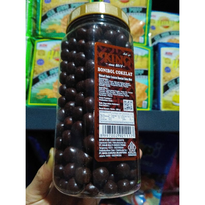 

1 Toples D'King Bonibol Coklat 250gr / 1 Toples D'king Bonibol Kombi 3 rasa 250gr / Biskuit Salut Coklat bentuk bola mini