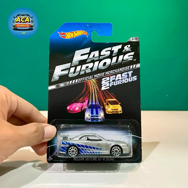Hot Wheels Nissan Skyline GTR R34 BNR34 Fast & Furious Official Movie Merchandise Spoiler Silver Win